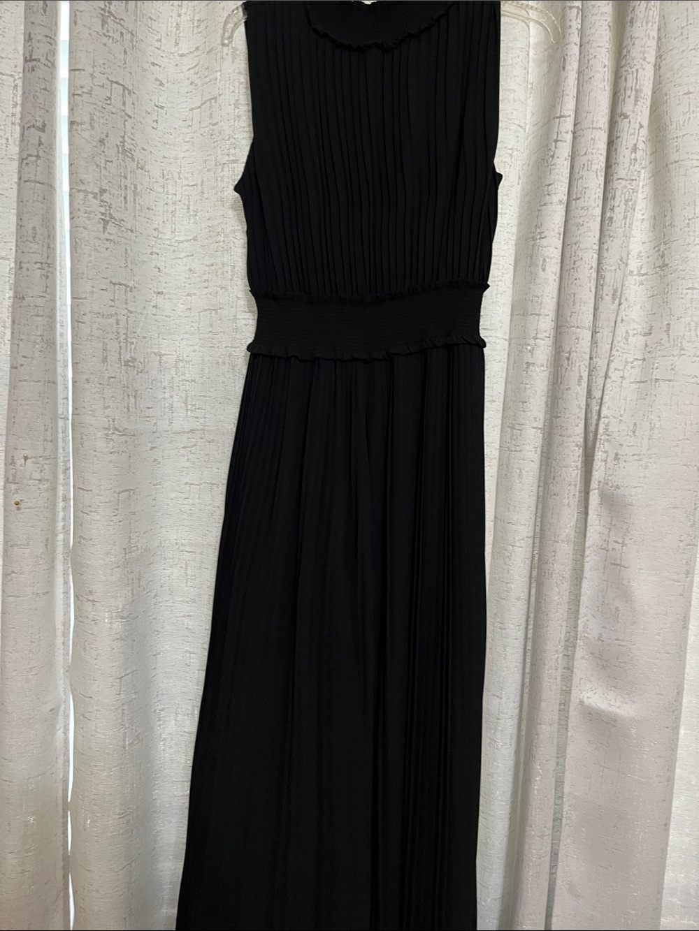 Women's Black Pleated Maxi jumpsuit with Smocked Waist